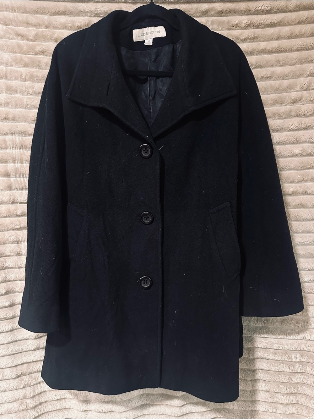 Liz Claiborne Women's Black Wool Blend Button trench coat